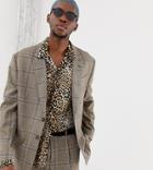 Collusion Oversized Suit Jacket In Brown Windowpane Check