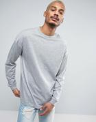 Asos Oversized Long Sleeve T-shirt With Cuff In Gray Marl - Gray