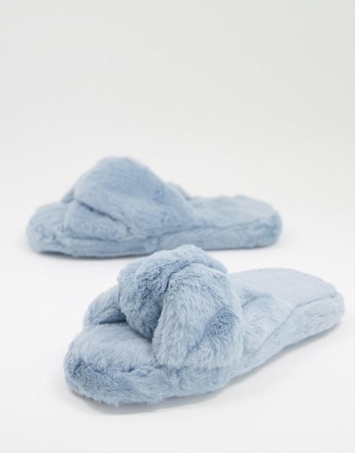 Asos Design Zeve Twist Slider Slippers In Baby Blue-blues