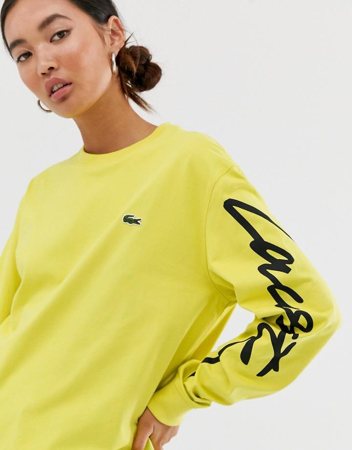 Lacoste Live Unisex Long Sleeve Script Logo Tee-yellow