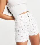 Pieces Tall High Waist Denim Mom Shorts In White Floral
