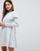 Fashion Union Skater Dress With Pephem In Check - Gray