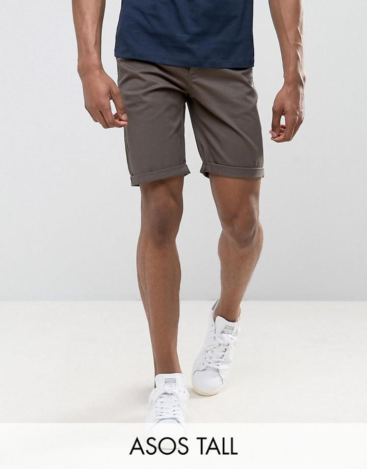Asos Tall Slim Chino Shorts In Khaki - Green