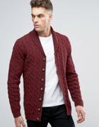 Asos Longline Shawl Neck Cable Cardigan In Wool Mix - Red