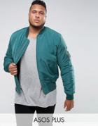Asos Plus Bomber Jacket With Ma1 Pocket In Bottle Green - Green