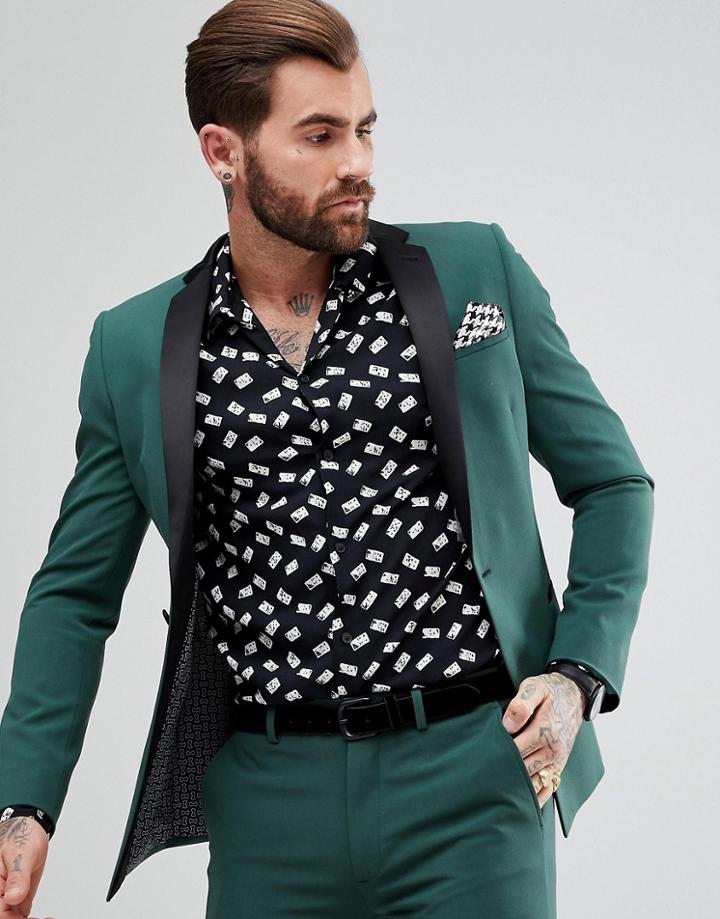 Asos Super Skinny Tuxedo Jacket In Midnight Green - Green