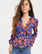 River Island Blouse In Blue Floral Print