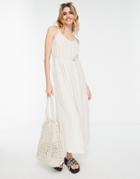 Vila Linen Touch Cami Maxi Dress In Stone-neutral