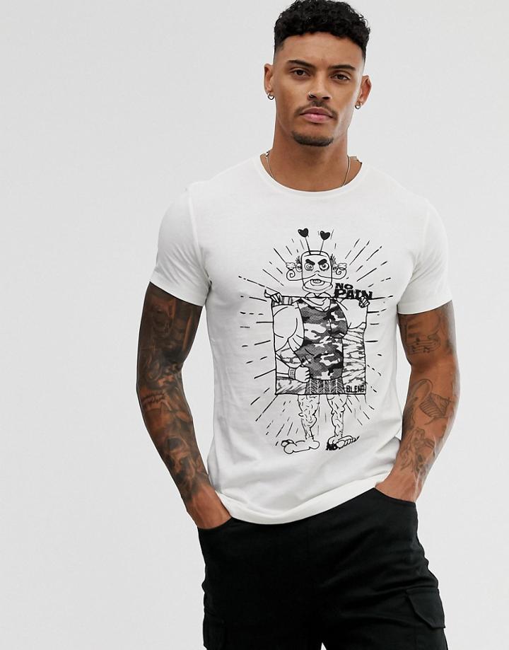 Blend T-shirt With Skelleton Robot Print - Cream