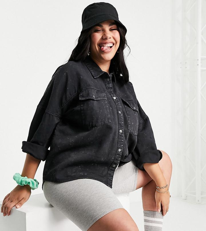 Noisy May Curve Lightweight Denim Jacket In Washed Black