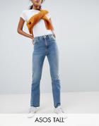 Asos Design Tall Authentic Rigid Cropped Flare Jeans In Vintage Mid Wash - Blue