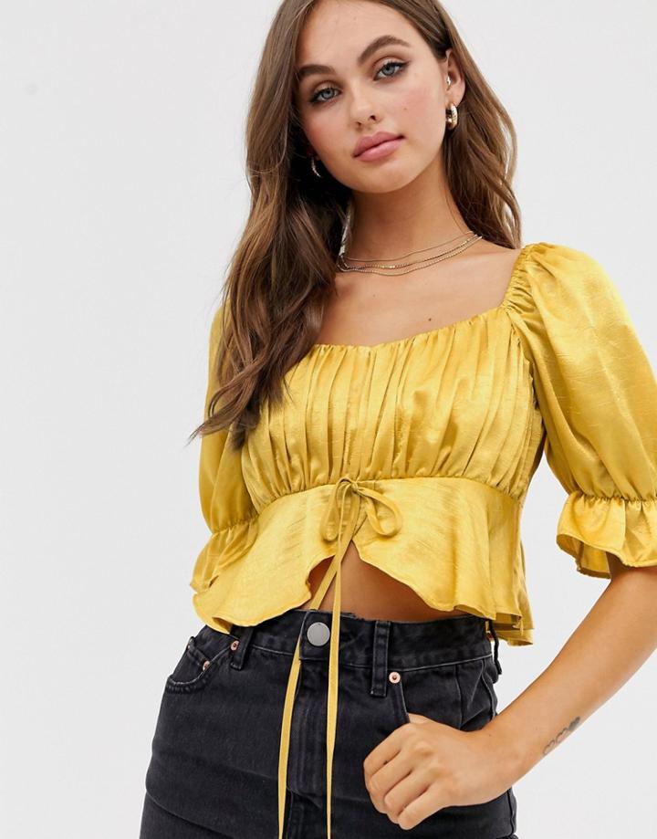 Moon River Sweetheart Ruffle Detail Top - Gold