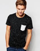 Selected Homme Spacedye T-shirt With Contrast Pocket - Black