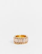 Asos Design Ring With Pink Baguette Stones In Gold Tone