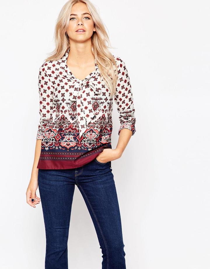 Oasis Artisan Paisley Border Pussy Bow Blouse - Multi Ivory