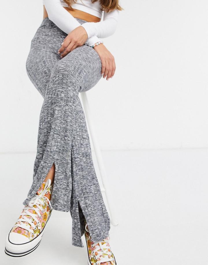Jdy Flared Jersey Pants With Split Front In Gray-black