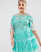 Asos Curve Salon Lace Paneled Organza Dress - Green
