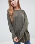Asos Design Oversize Sweater In Fine Knit - Green