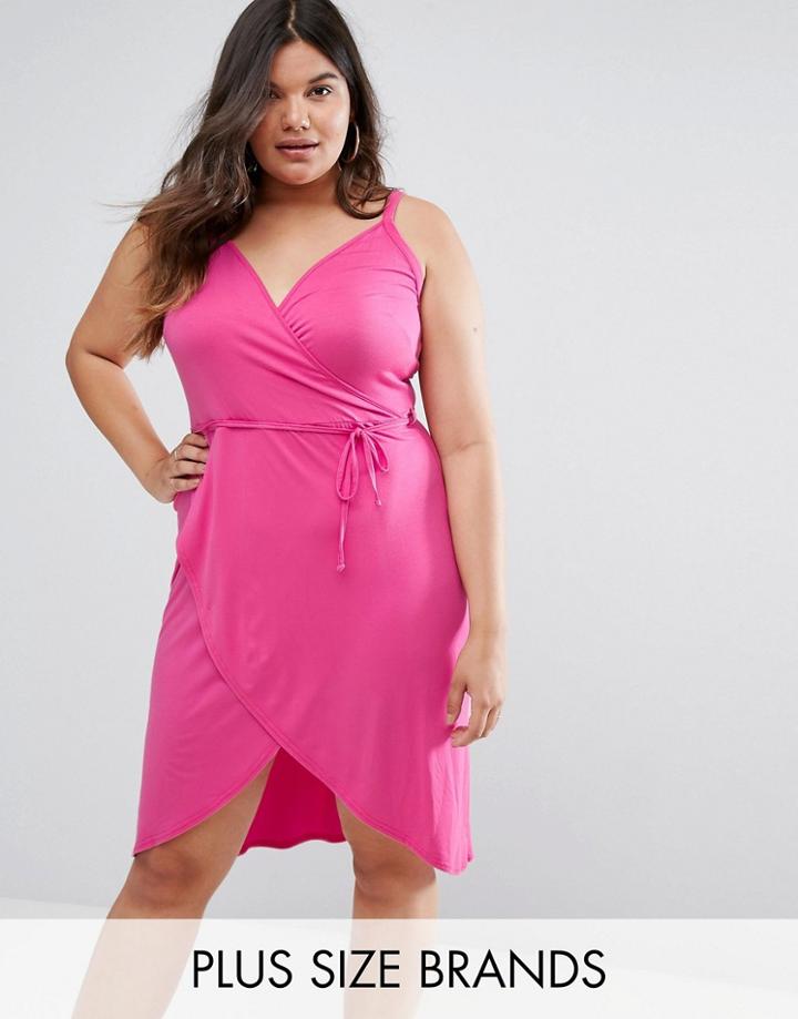 Club L Plus Printed Wrap Front Cami Tie Up Dress - Pink