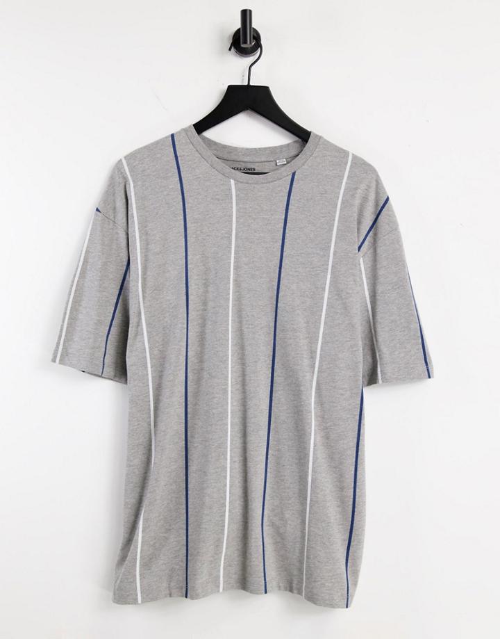 Jack & Jones Originals Oversize Vertical Stripe T-shirt In Gray-grey