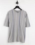 Jack & Jones Originals Oversize Vertical Stripe T-shirt In Gray-grey