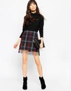 Asos Premium A-line Mini Skirt In Check With Fringing Co-ord - Check