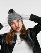 Boadmans Knitted Hat With Turn Up And Faux Fur Pom In Gray-grey
