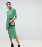 Asos Design Tall Knot Front Plisse Midi Dress - Green