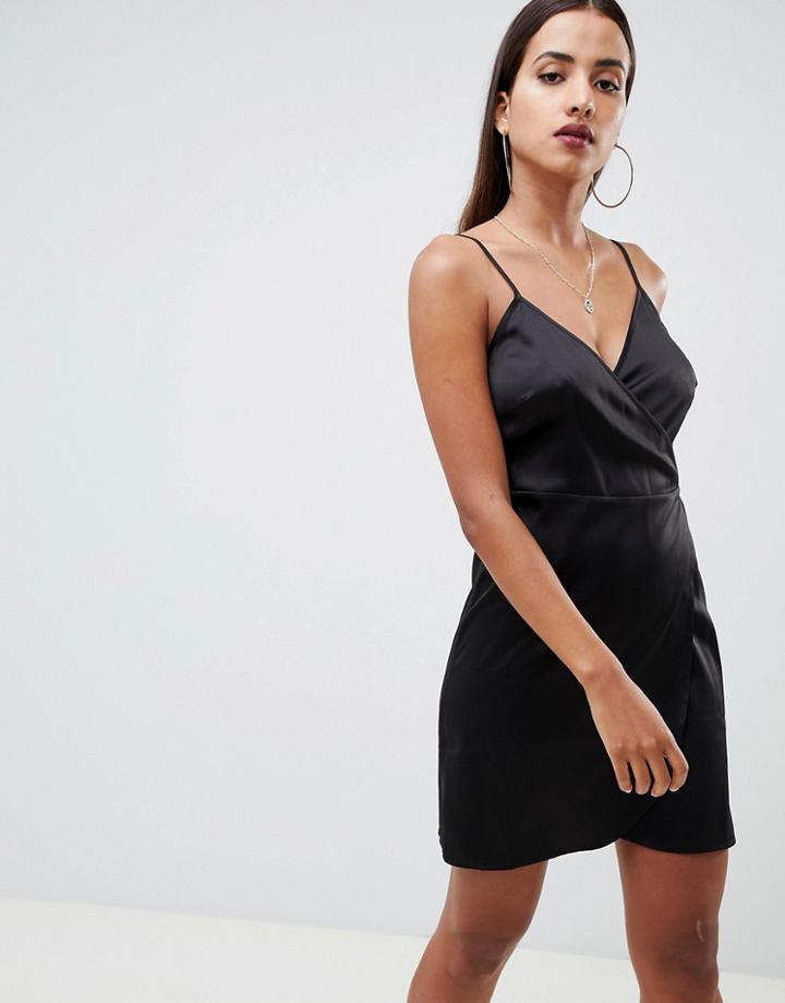 Asos Design Mini Cami Wrap Dress-black