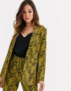 Liquorish Suit Blazer Two-piece In Gold And Black Abstract Print - Multi