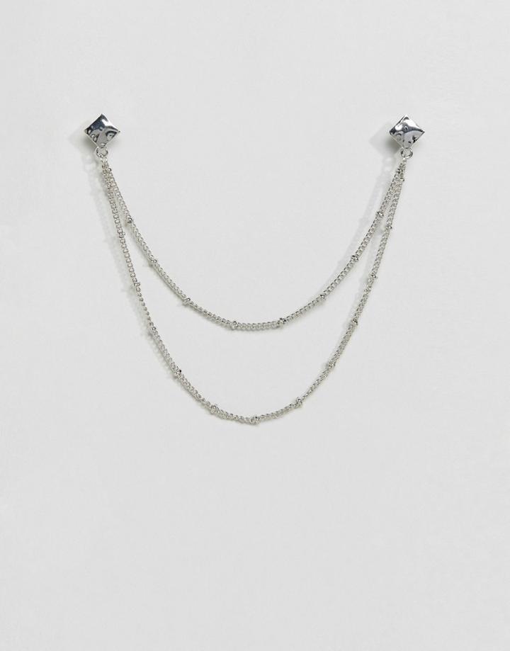 Designb Square Collar Tips & Chain In Silver Exclusive To Asos - Silver