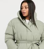 Threadbare Curve Stanley Oversized Padded Jacket With Hood And Tie Waist-green