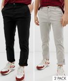 Asos Design 2 Pack Slim Chinos In Beige & Black Save - Multi