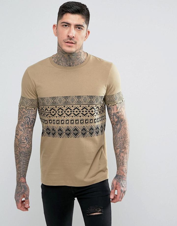 Asos T-shirt With Geo-tribal Print - Beige
