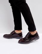 Asos Derby Brogue Shoes In Burgundy Leather With Ribbed Sole - Red