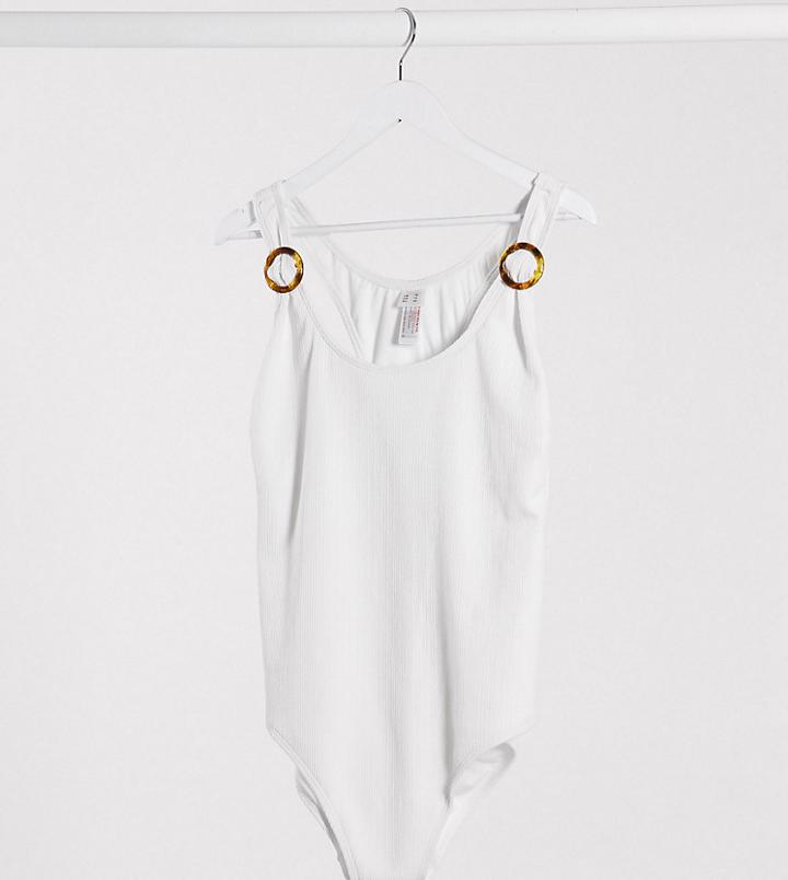 Simply Be Crinkle Racerback Swimsuit In White