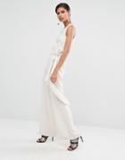 Asos Jumpsuit With Paperbag Waist And Self Tie - Cream