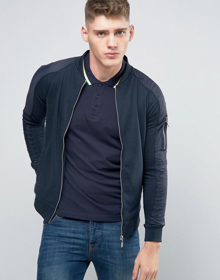 Brave Soul Baseball Zip Through Nylon Sleeve Jacket - Navy