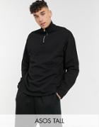 Asos Design Tall Oversized Sweatshirt With Half-zip In Black