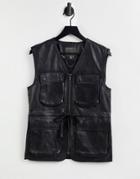 Muubaa Pocket Front Utility Leather Vest In Black