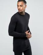 Asos Longline Crew Neck Sweater In Black Cotton - Black