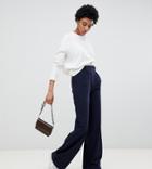 Asos Design Tall Wide Leg Pants With Pleat Detail-navy