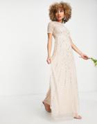 Frock And Frill Bridesmaid Short Sleeve Maxi Dress With Embellishment In Blush-pink