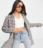 Asos Design Petite Oversized Seersucker Shirt In Brown Check
