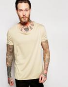 Asos Longline T-shirt With Stretch Neck And Dropped Hem In Sand - Warm Sand