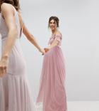 Maya Maternity Cold Shoulder Sequin Detail Tulle Maxi Dress With Ruffle Detail - Pink