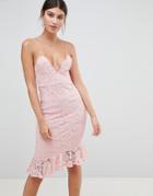 Prettylittlething Cami Lace Ruffle Hem Midi Dress - Pink