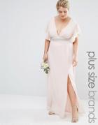 Tfnc Plus Wedding Fluted Sleeve Embellished Waist Maxi Dress - Pink
