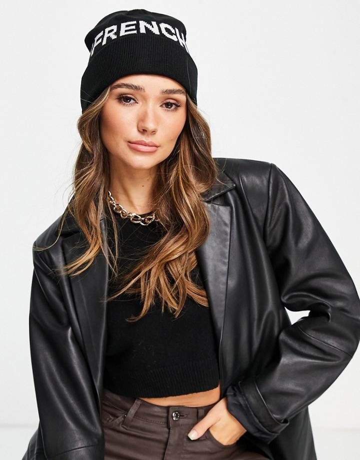 Fcuk Bright Logo Beanie Hat In Blacks