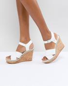 Dune Cork Wedge With Leather Tan Cross Straps - White